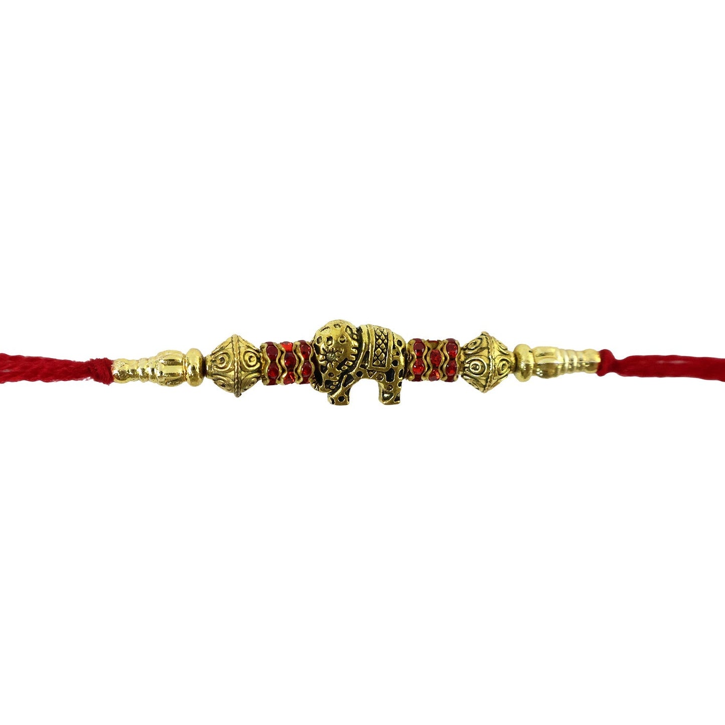 Elephant Antique Charm Crystal Bead Fancy Thread Rakhi for Brother