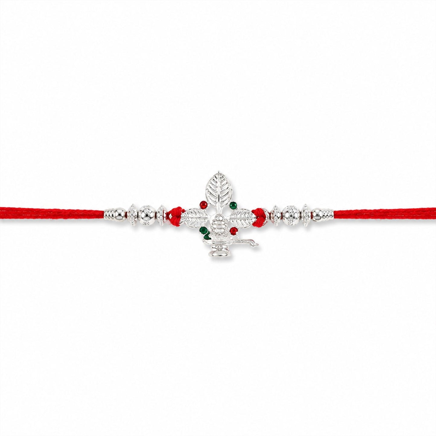 Silver Rakhi detailed with beads and stones
