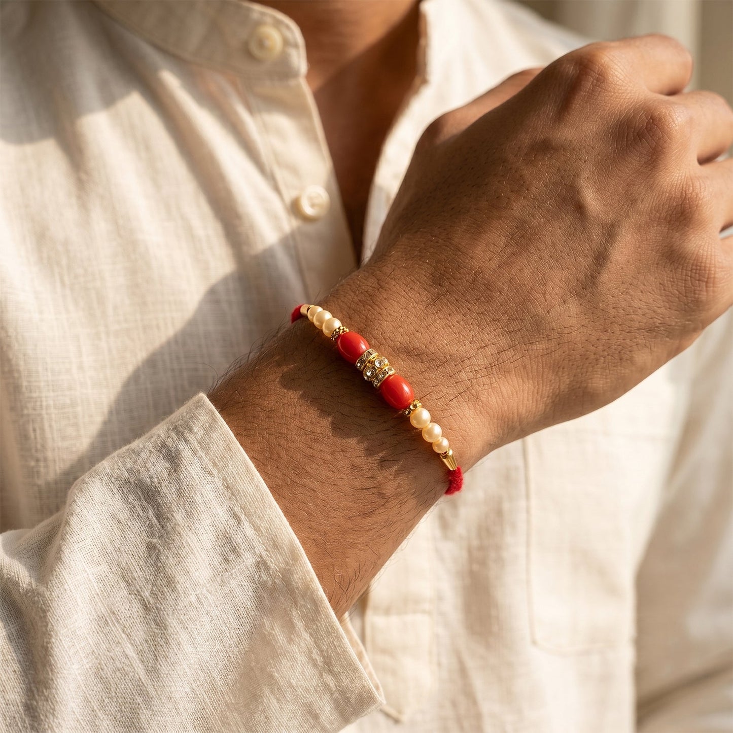 Close-up of stylish Rakhi thread with attractive center design