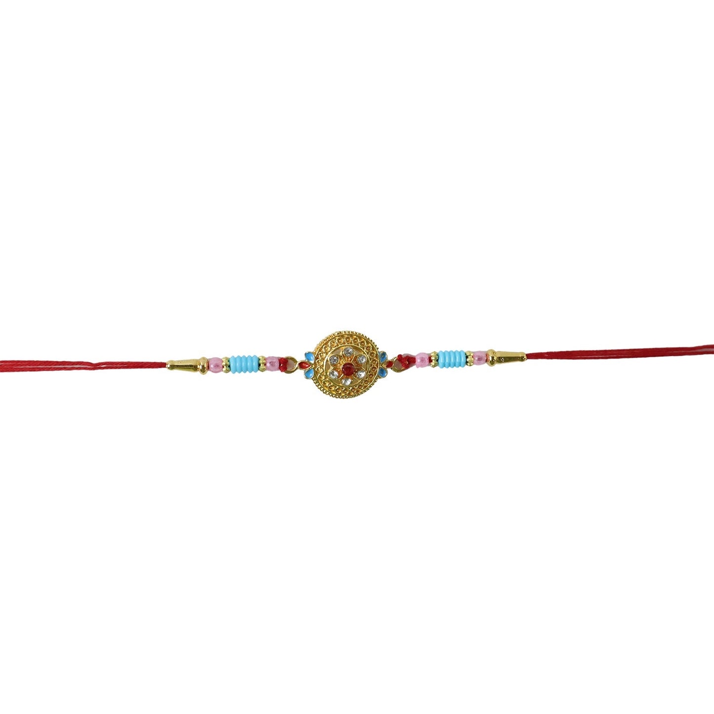 Colorful beads on Rakhi thread with diamond embellishment