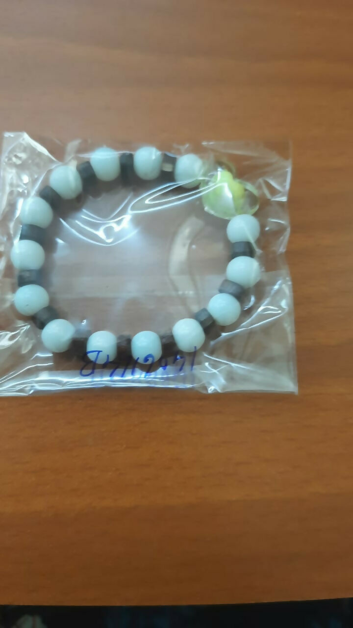 Heart Charm Bracelet with White Beads and Rustic Brown Spacer Details