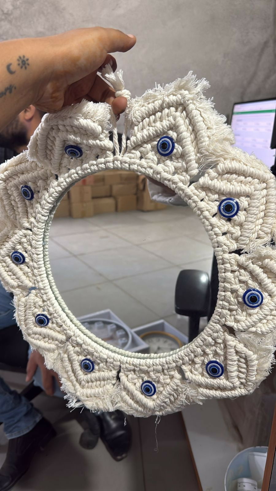 Macrame Wall Mirror Hanging Decorative Boho Round Mirror Decor
